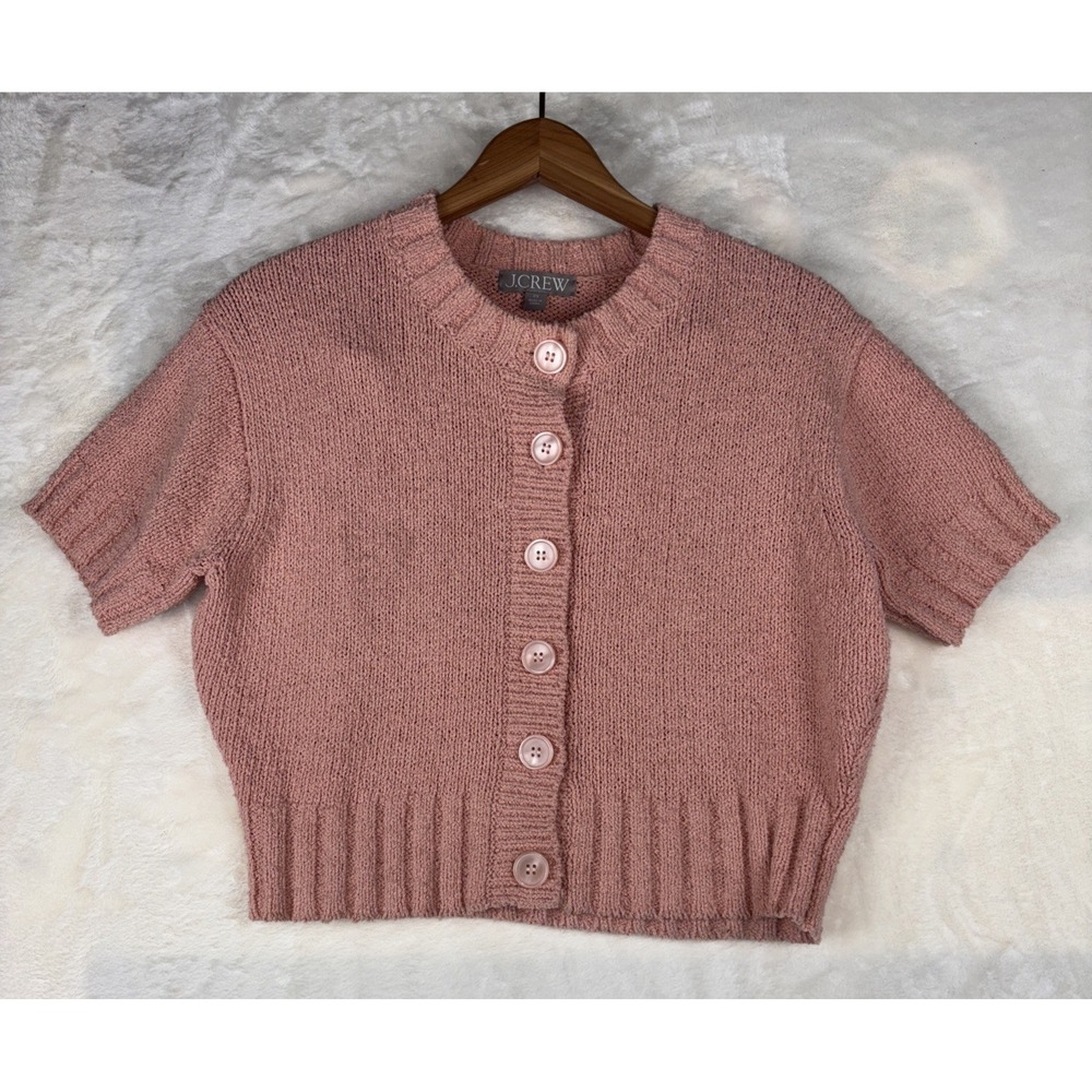 JCREW Marina Crewneck‎ Cardigan Sz XS Textured Cotton Blend Peach Clay Classic